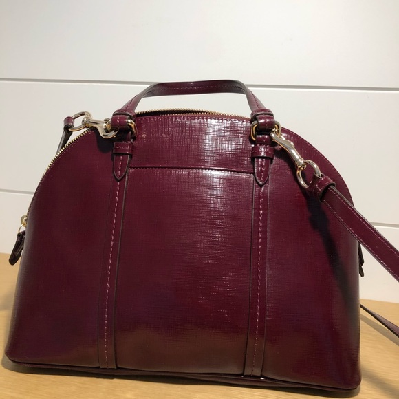 Coach Saffiano burgundy patent leather satchel